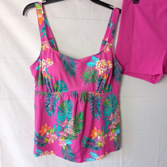 Kim Gravel x Swimsuits for All Tankini & Swim Short Set Pink Floral Size 14 NWT - Picture 10 of 11